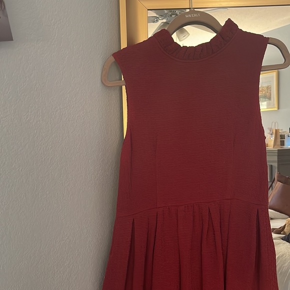 Anthropologie Holiday Winter Ganni Cherry Red Ruffle Mini Sleeveless Dress - Picture 4 of 9